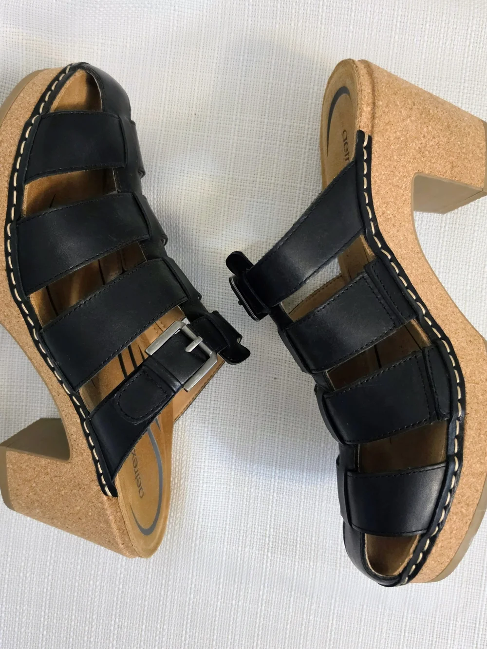 Aetrex Cally Leather Platform Sandals Wm 10 Slip On Cork Sole Closed Toe